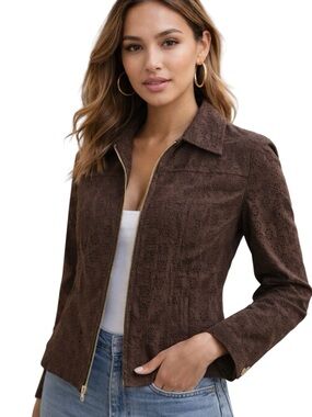 Jones New York Eyelet Jacket
Brown Zip Front Cotton Blazer
Small